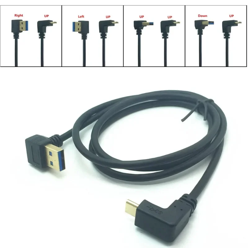 USB 3,1 tipo C a USB 3,0 ángulo izquierdo/derecho 90 grados macho a macho Cable adaptador Cable de extensión para teléfono inteligente tableta PC 1m