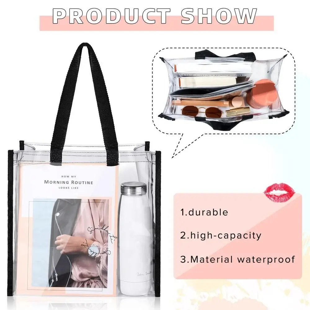 Transparent Pvc Clear Tote Bag Large Capacity Car Sewn Plastic Cosmetics Shopping Bag Jelly Bag Gift Bag Can