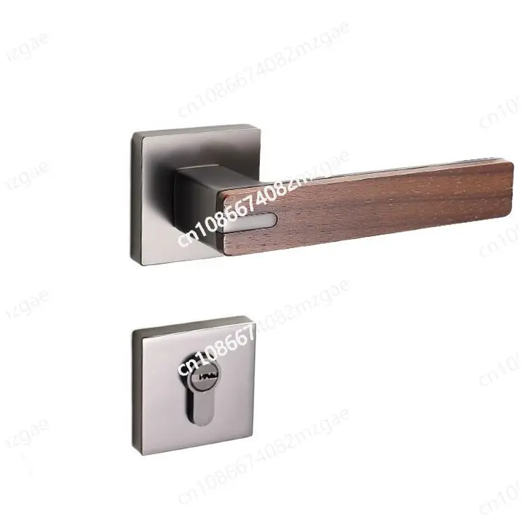 French Door Lock with Walnut Wood Interior Bedroom Home Handle New Chinese Style Gun Grey Kitchen Bathroom Silent