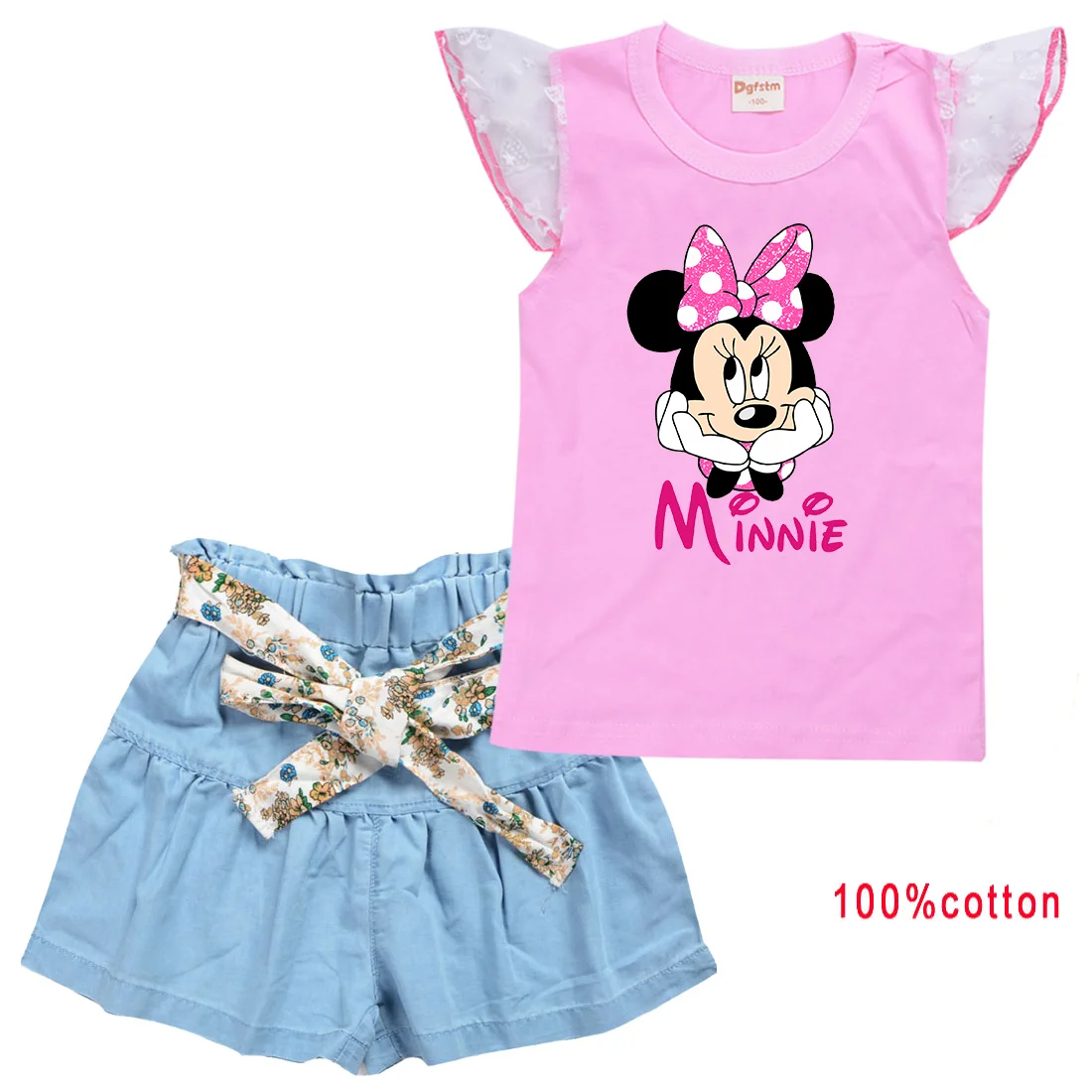 

2pc/Sets Disney Mickey Minnie Mouse Girls Clothing Outfits Summer T-shirt Shorts Clothes Casual Sports Tracksuits