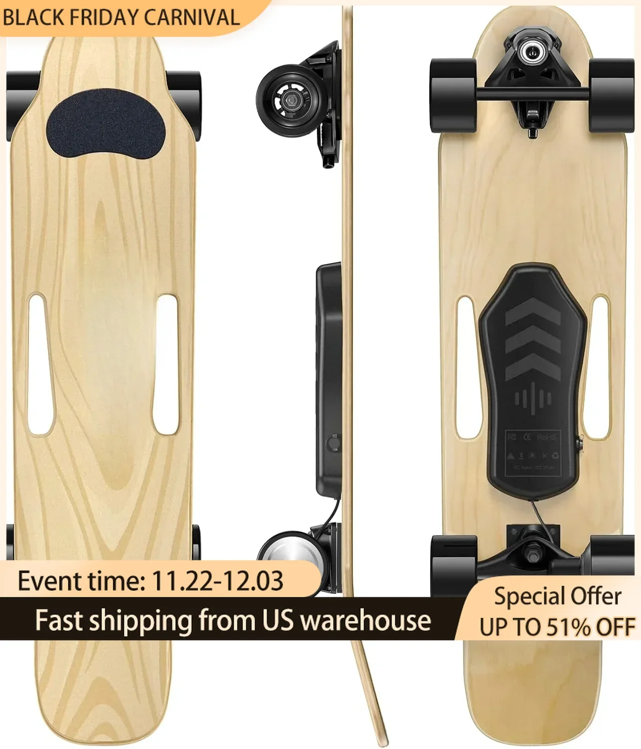 Electric Skateboards, 32 Inch Surf Skateboard with Carving Truck Max Speed 12.5 MPH 350W, 7 MilesRange 4 Speeds, Skateboards