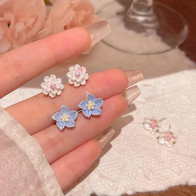 Small Fresh Resin Flower Earrings For Women Simple Fashion Stud Earrings Cute Mini Jewelry Gift