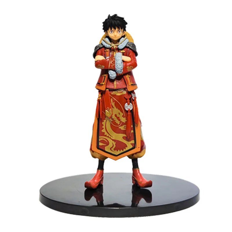 Anime One Piece Chinese Style Monkey D. Luffy Standing Posture Cheongsam Figurine Model Car Decoration Ornament Halloween Gift