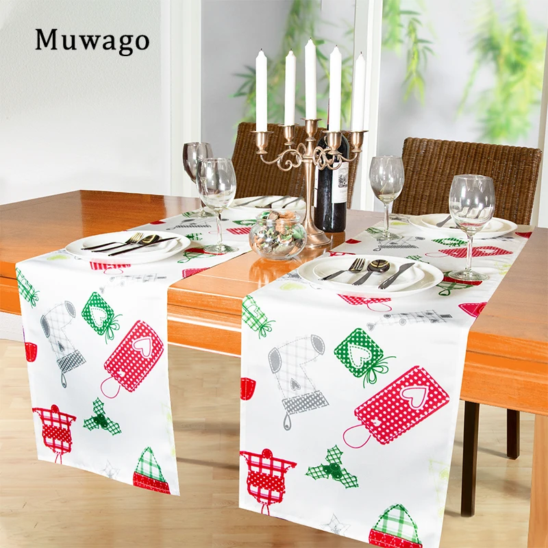 Muwago Jingle Bell Printing Table Runner Christmas Party Decor Waterproof Resists Shrinkage And Wrinkles Washable Tableflag