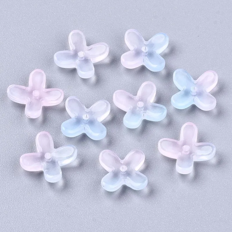 50pcs Spray Painted Glass Beads Spacer Bead Caps Flower for Jewelry Making DIY Bracelet 12x9.5x3.5mm Hole: 1mm