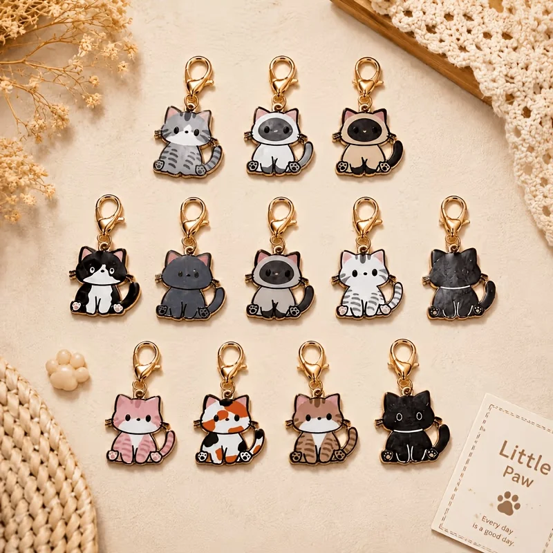 24/12 Pieces of Random Designs, Cartoon Alloy Cat Keychain Pendant, Cute Bag Pendant for Women, Fashionable Accessory, Elegant and Charming Keychain, Quality Decorative Keychain, Suitable for Women's Bags, Trendy Accessories, Personalized Car Keychain Decoration, Party Fashion Accessory, Birthday Gift for Friends/Family/Classmates/Mom/Girlfriend, Ideal Gift, Holiday Gift Exchange, Halloween, Christmas Gifts