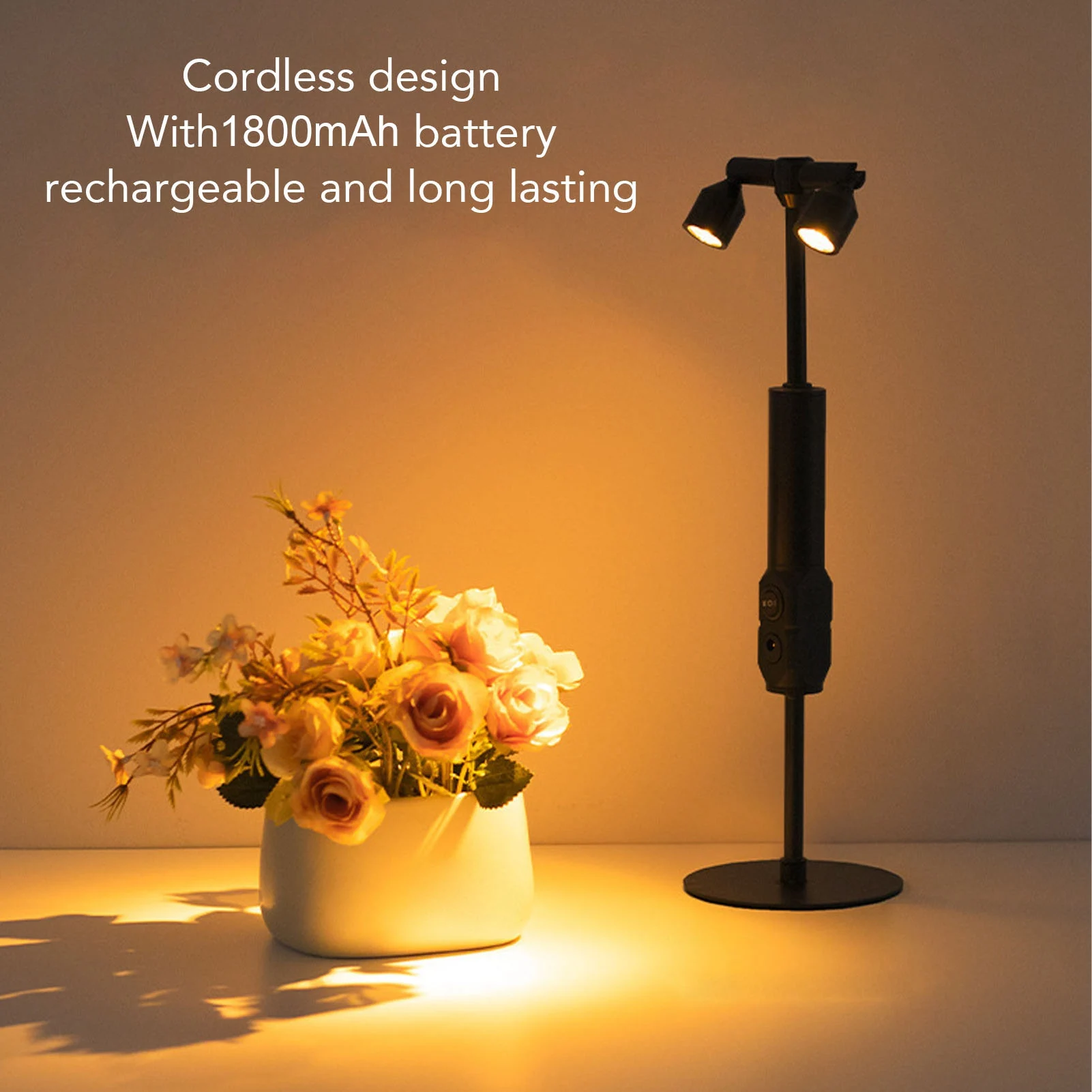 LED Table Lamp Rechargeable Dual Heads Warm Lighting Iron Modern Decorative Portable LED Table Lamp for Jewelry Display