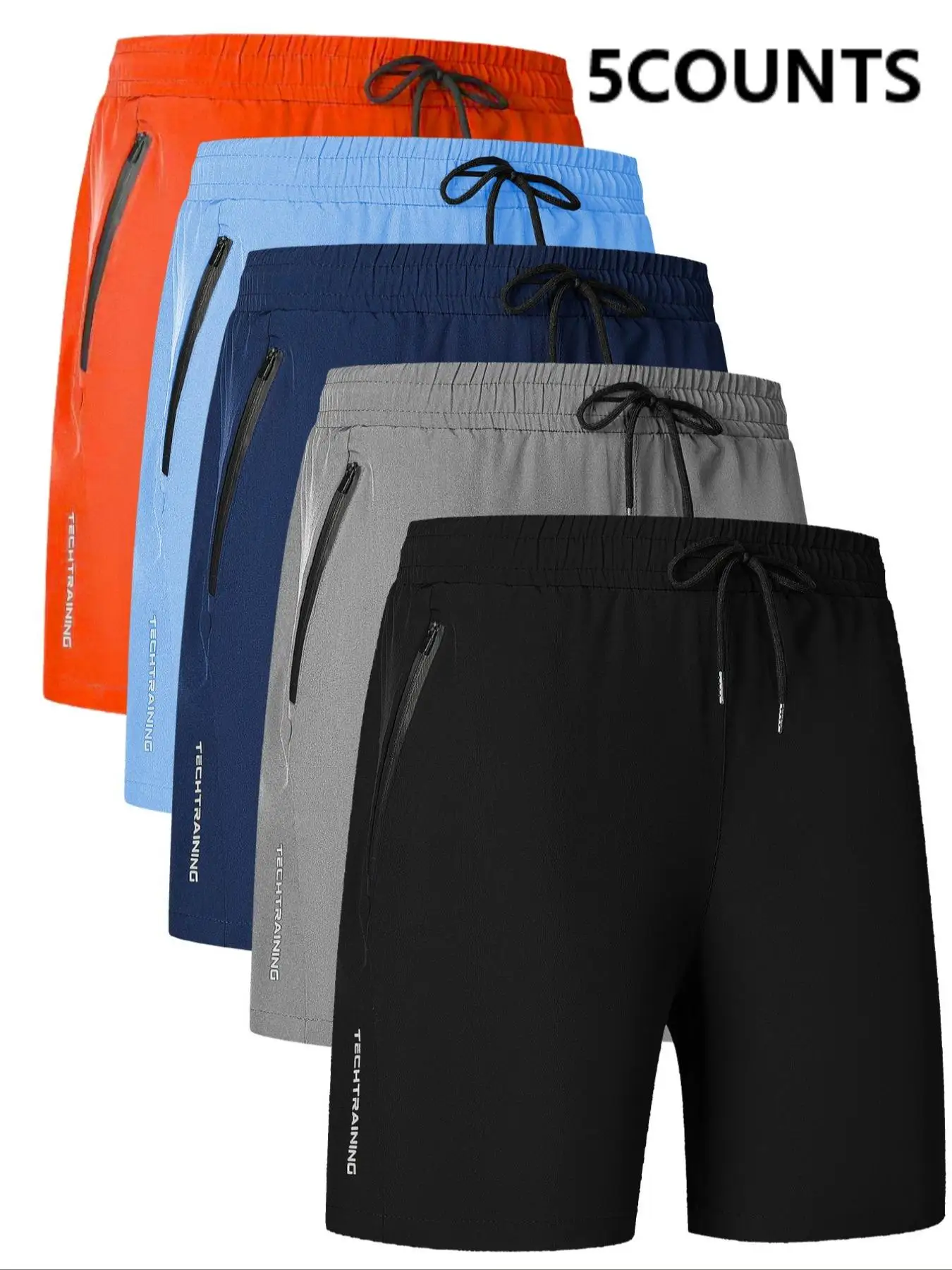 Men's Five-Piece Shorts, Sports, Fitness, Swimming, with Zipper Pockets, Quick-Drying, Casual, Breathable, Drawstring Shorts, Suitable for Summer Outdoor Sports, Fitness Training, Home Leisure, Beach Vacation