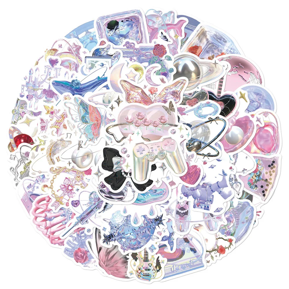 

10/30/50pcs Ins Style Shiny Silver Pink Stickers Aesthetic Cartoon Decoration Decals Graffiti Skateboard Phone Cute Sticker Toys