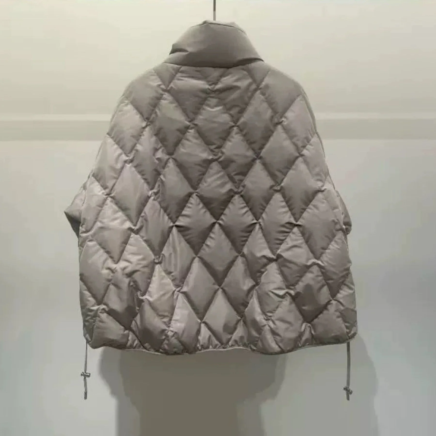 Casual Loose ort Goose down Jaet Lemon Cheese Autumn Winter Simple Sle Quilted Diamond Pattern Stand Collar Zipper Closure