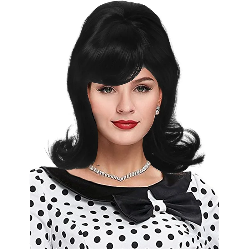 

Vintage Brown Synthetic Wig with Bangs 50s 60s 70s Style Retro Costume Hair for Women Party Halloween Cosplay Dress Up