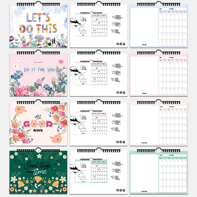 Flower Calendar Planner Floral Monthly Planner Years Vintage Cover Calendar Weekly Schedule Student Class Notebook