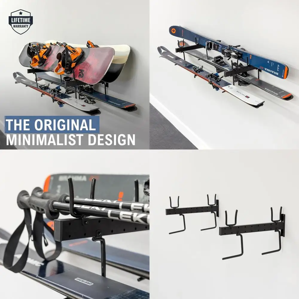 

Durable Ski & Snowboard Wall Storage Rack - Vertical/Horizontal Organizer for Garage, Efficient Space Saver for Skis, Boards, an