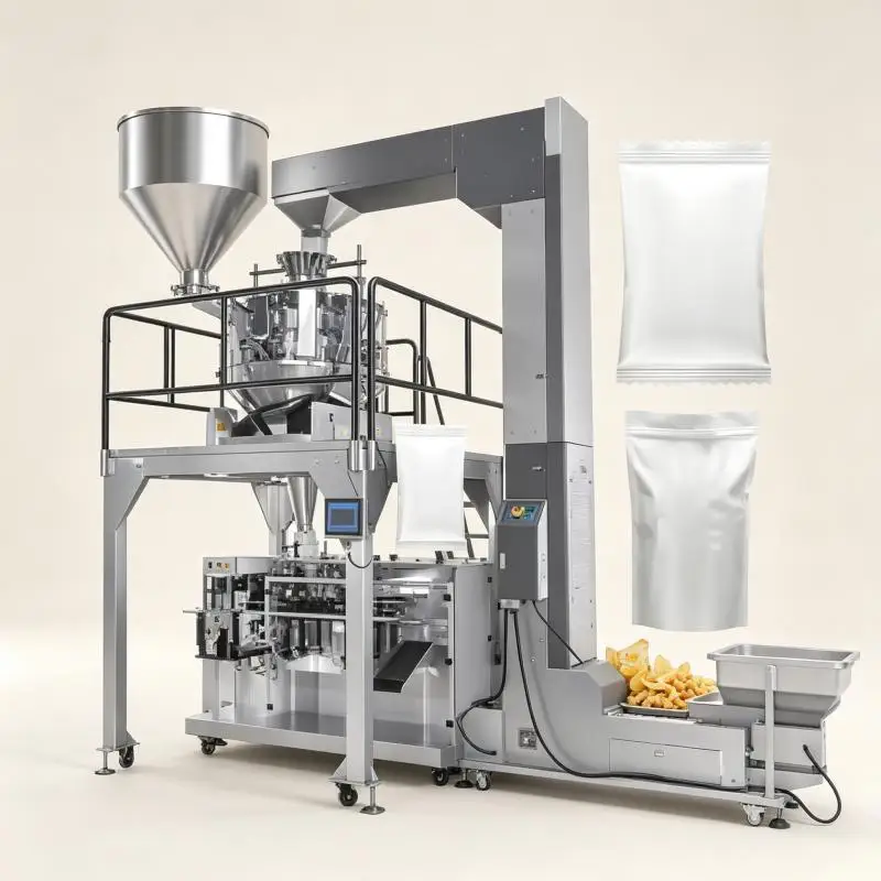 Full Pouch Wrapper Automatic Paper Bag Vertical Form Fill Seal Package Popcorn Pack Machine With 4 Head Weigher