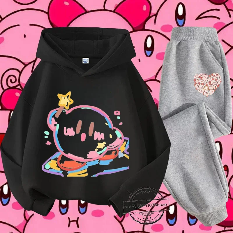 Kirby new girls kids hoodie set Autumn and Winter Long sleeve Harajuku fashion Nintendo cartoon anime printed sweatshirt casual