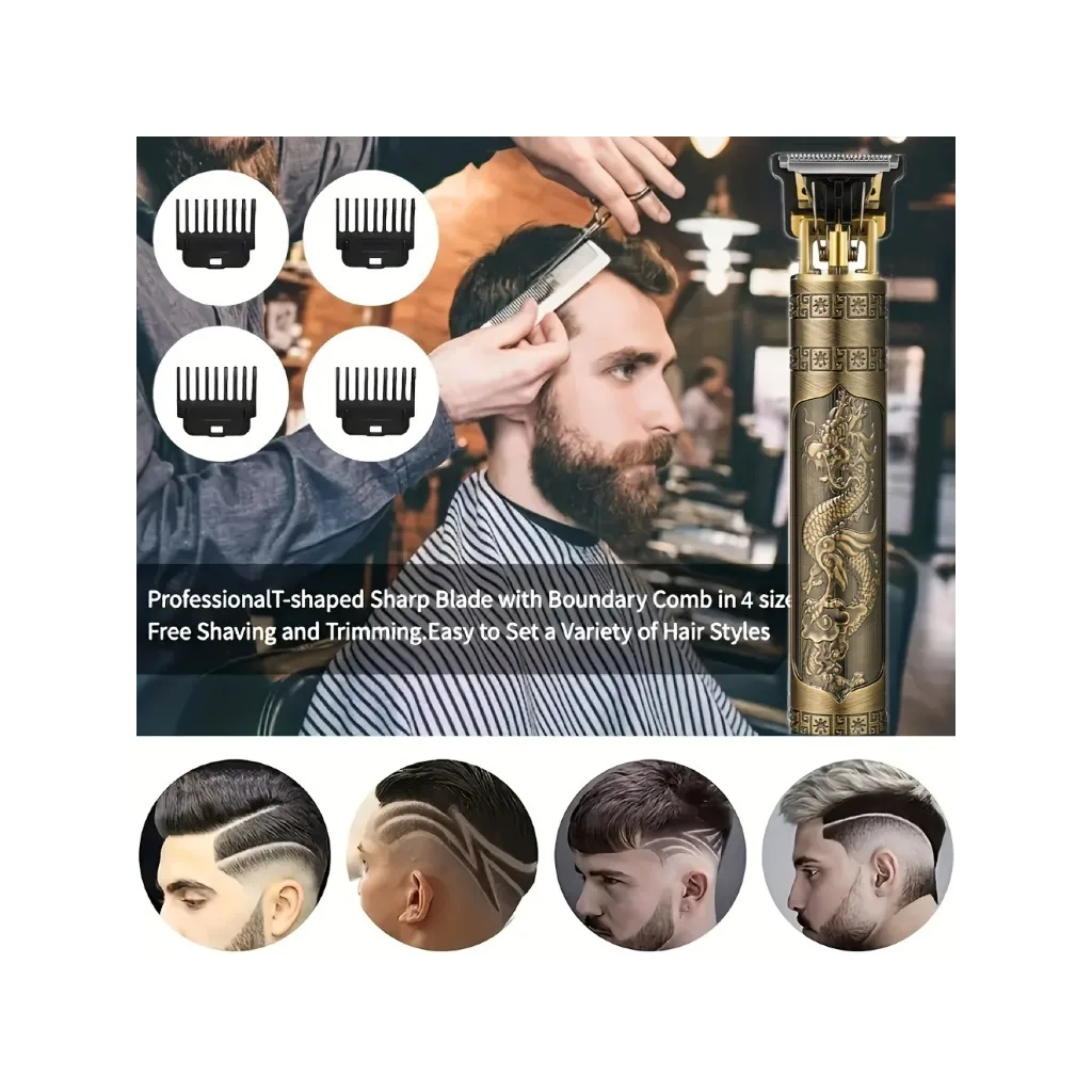 2025 T9 HairClipper Beard Shaving Body Hair Trimmer Clippers Electric Machine Men Haircut Machine 0mm Barber ShaverDragon Carved view 6