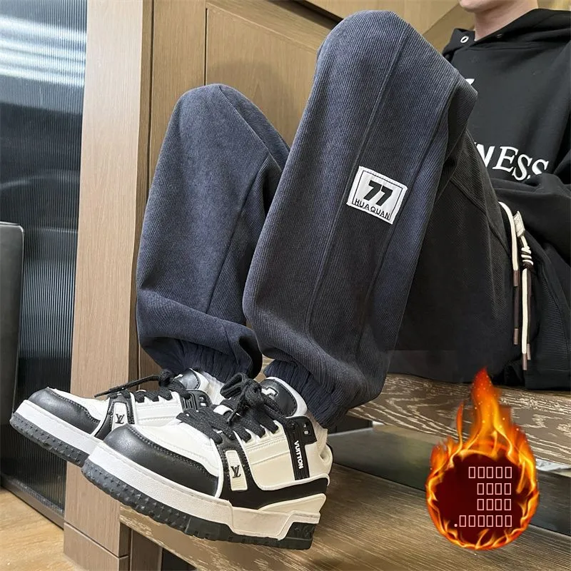 

Men's Fce Lined Thiened Autumn Winter Sports Pants Casual Straight Leg Trousers Warm Youth plus Size Leisure Trousers