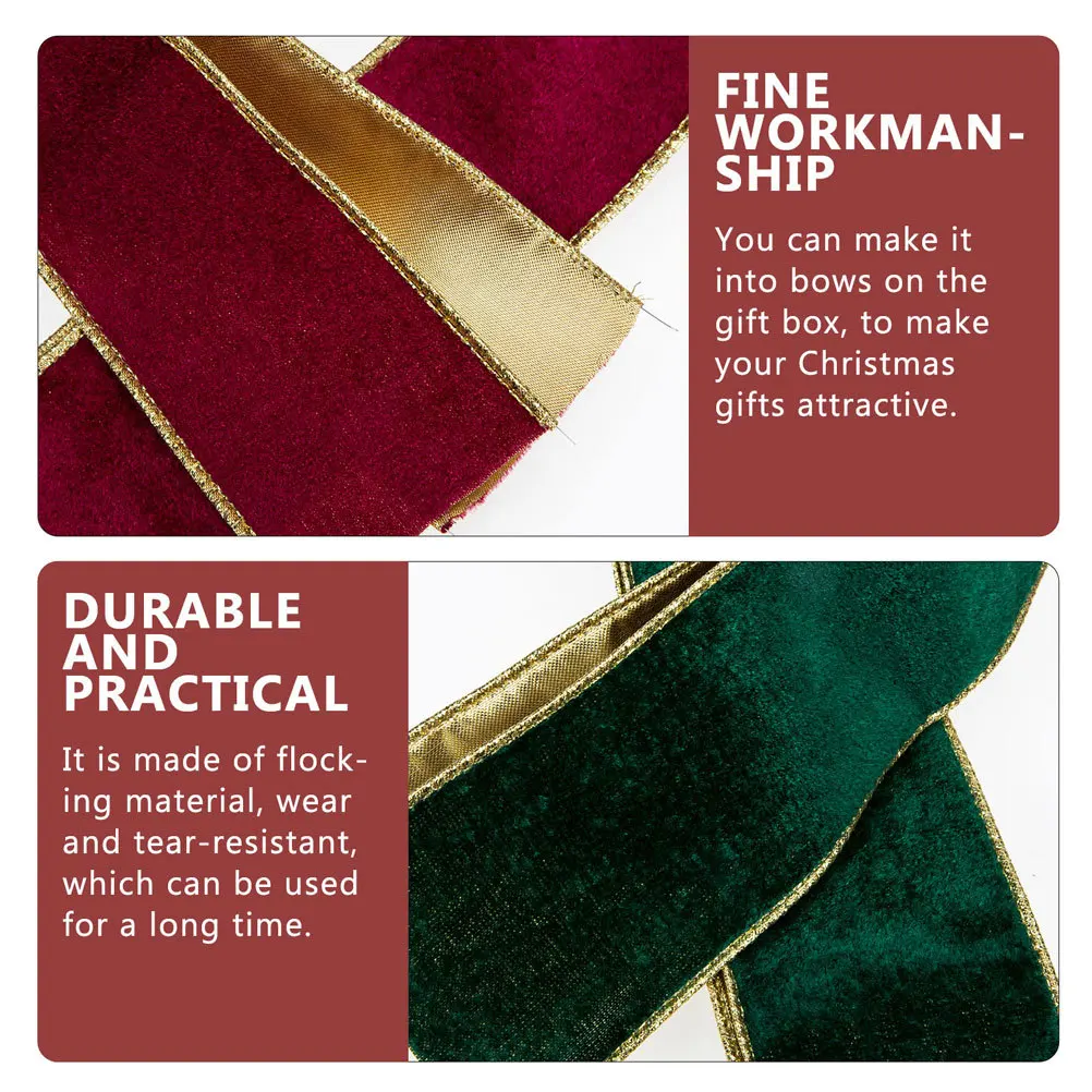 

2 Rolls Christmas Flocking Ribbon Tough Wear-Resistant for Gift Wrapping Xmas Tree Decoration DIY Gift Box Ribbon