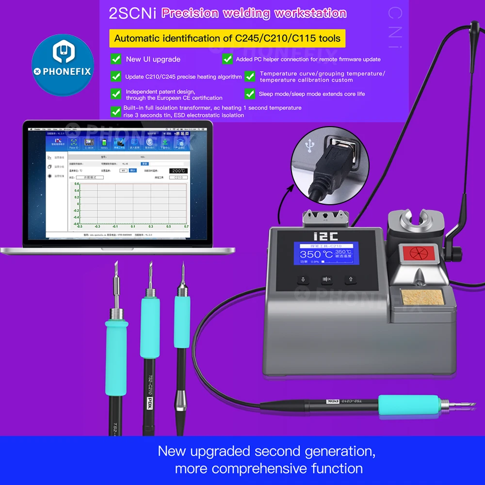 i2C 2SCNi Nano Soldering Station with C245 C210 C115 Soldering Handle Welding Iron Tips 1S Rapid Heating for Phone PCB Repair