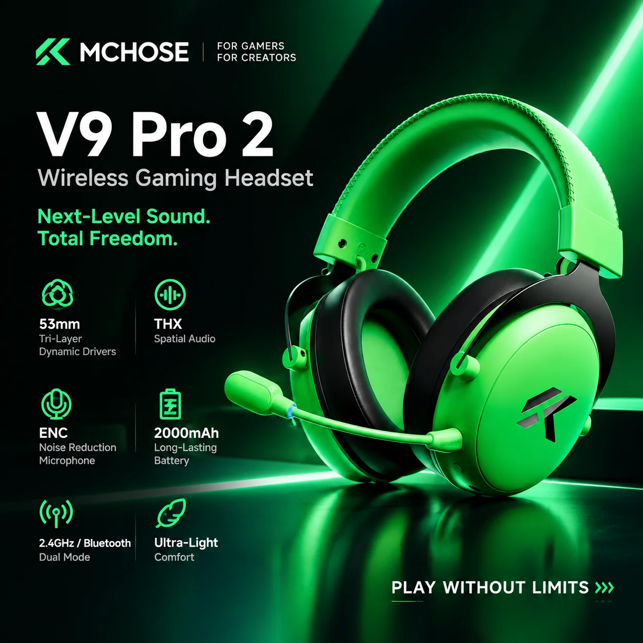 Esports Gaming Headset - Cuffie da Gaming Wireless MCHOSE V9