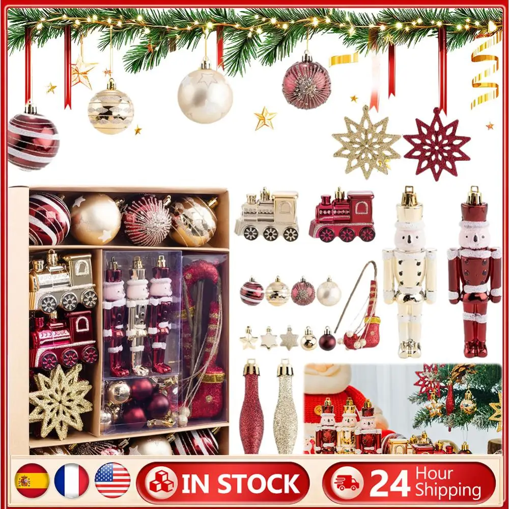 

50 шт., подвесные декорации для рождественской елки, небьющиеся красные и золотые подвески для рождественской елки, домашнее рождественское украшение для семейных встреч