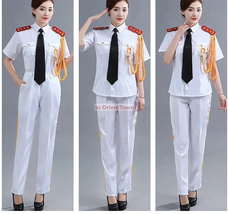 Women's military uniform summer flag raising Clothing cultural troupe military Blouse + Pants Or Skirt performance Army Wear