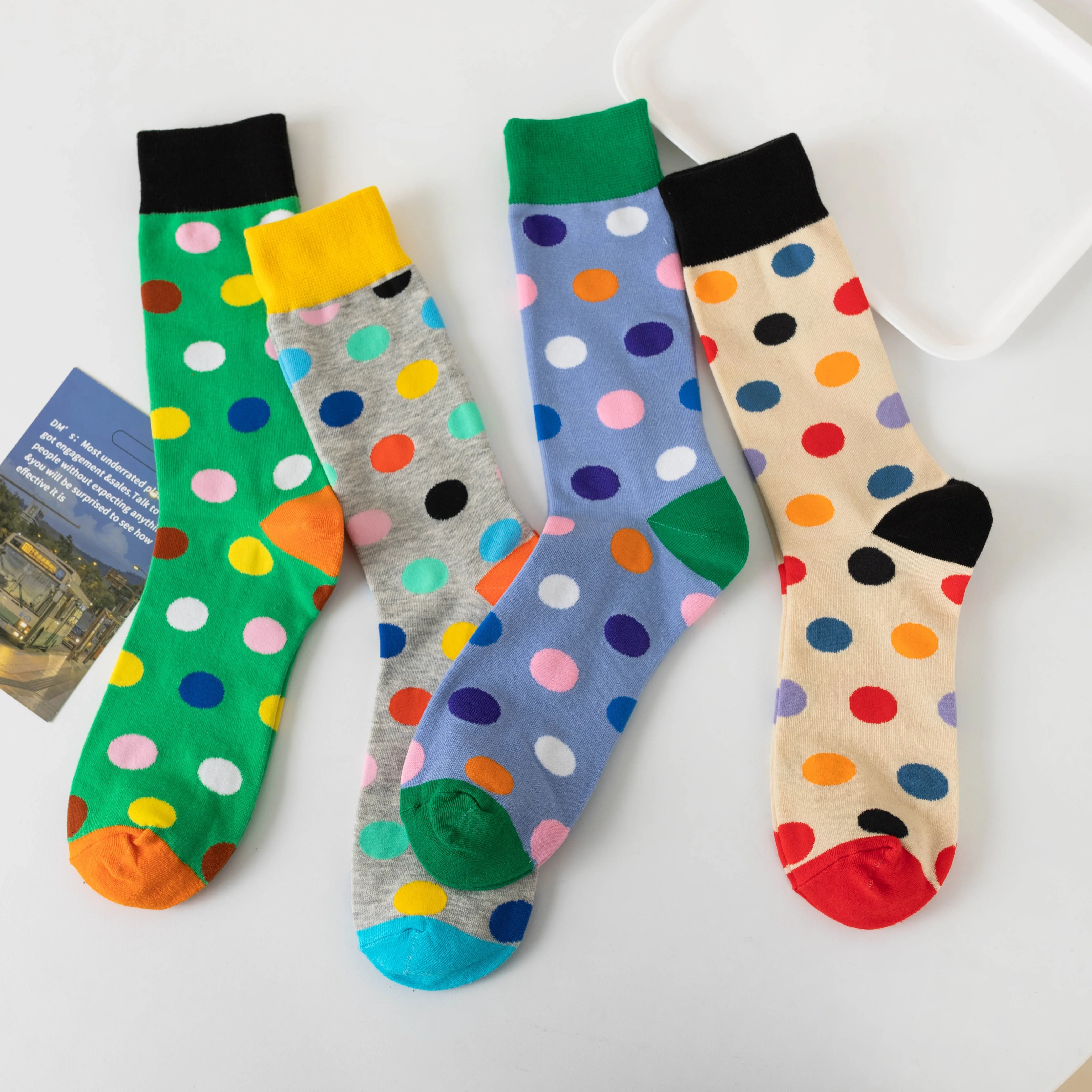 Pack of 4 Colorful Round Dopamine Mid-calf Socks