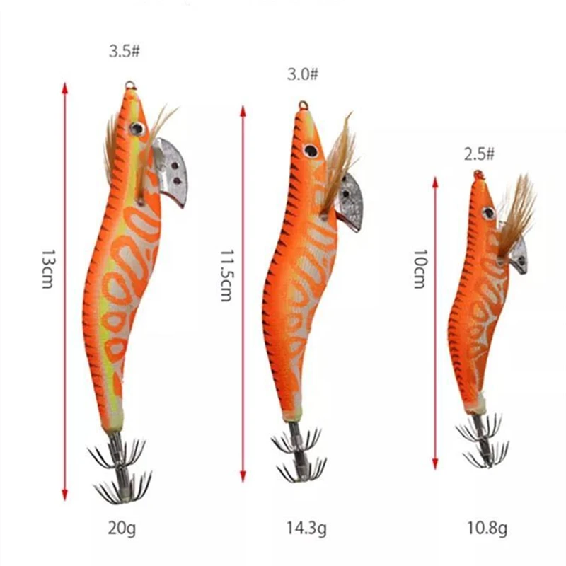 Cebo de calamar ZYZ 2,5 #   3.0 #   3.5 #   4.0 #   Anzuelo luminoso de pulpo, señuelos de madera para camarones, simulación de pesca en el mar,