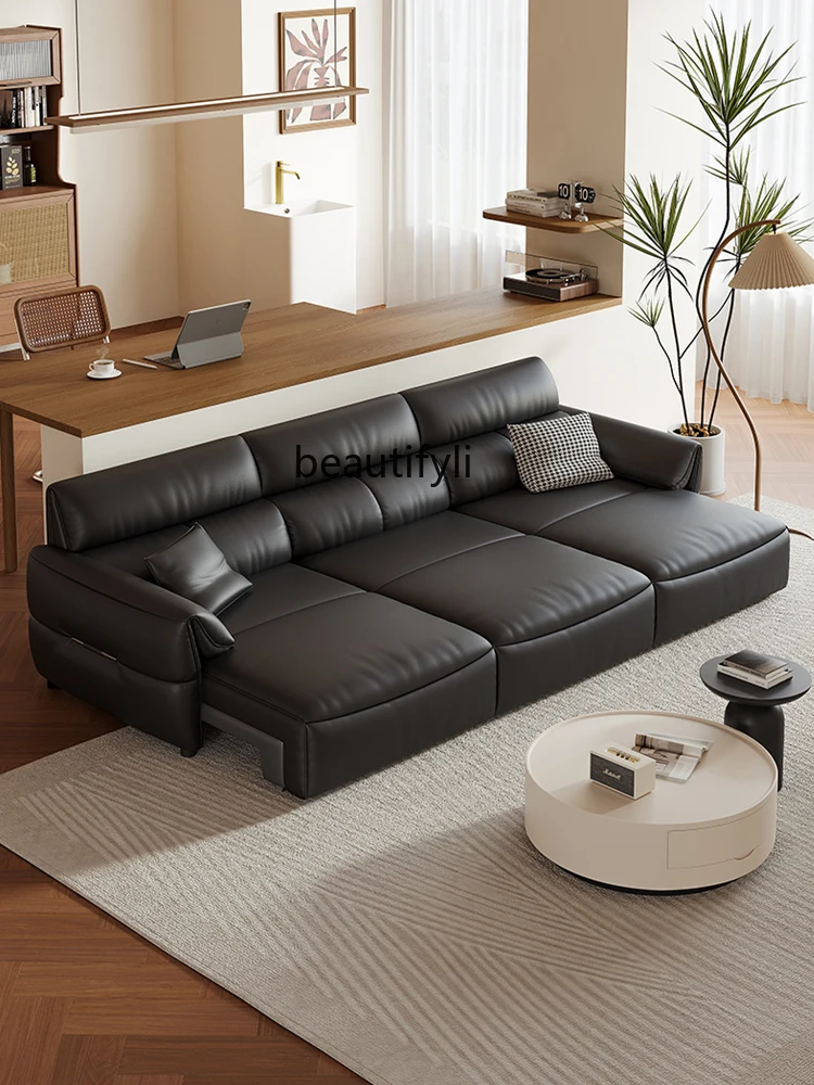 Multifunctional Electric Sofa Leather Sofa Bed Dual-Use Folding Retractable Living Room Straight Row