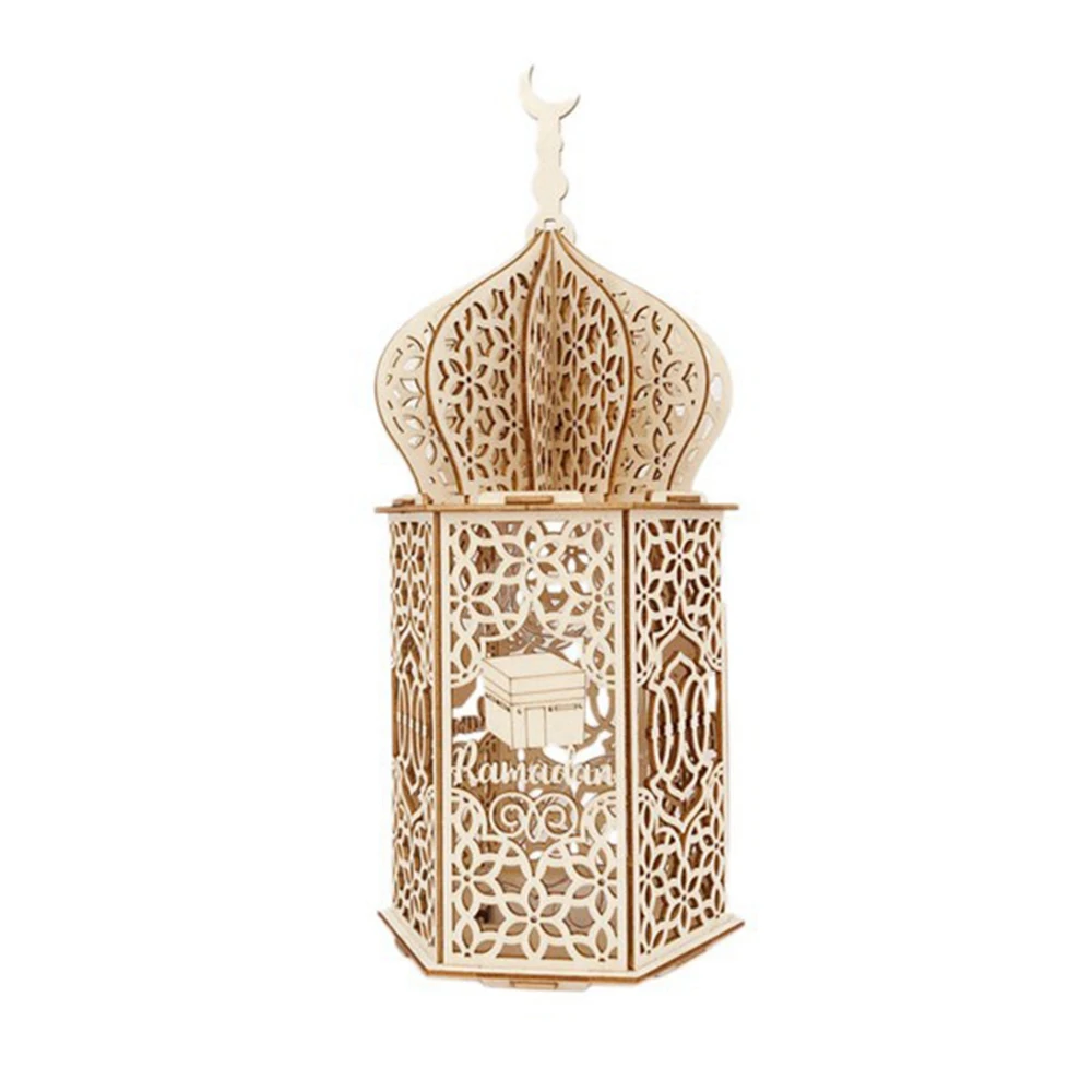 Wooden DIY Palace LED Night Light Eid Mubarak Decoration Ornament Muslim Wood Lantern Ramadan Decoration 2