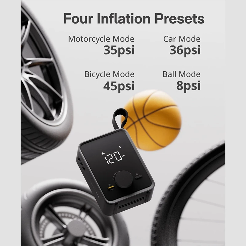 Tire Inflator Air Pump Portable Wireless Air Pump For Car, Motorbike, Bicycle & Balls With LED Light For Night Time Use