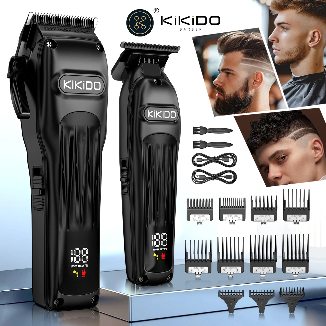 

Набор из 2 профессиональных беспроводных машинок для стрижки волос для мужчин с LED-дисплеем, электрический триммер для барберов, набор для ухода, T-образное лезвие, модель 2026