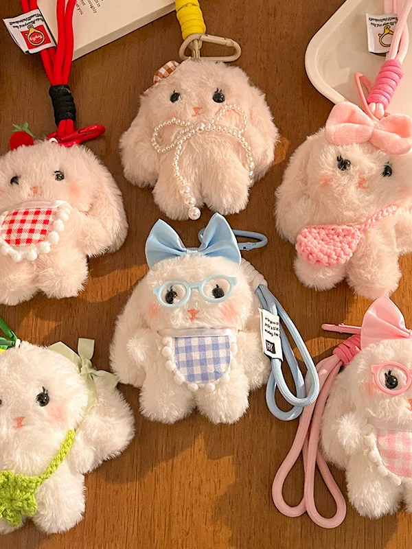 bonecos-de-coelho-de-pelucia-feitos-a-mao-com-Oculos-pingente-de-chaveiro-com-laco-decorativo-acessorio-universal-em-estilo