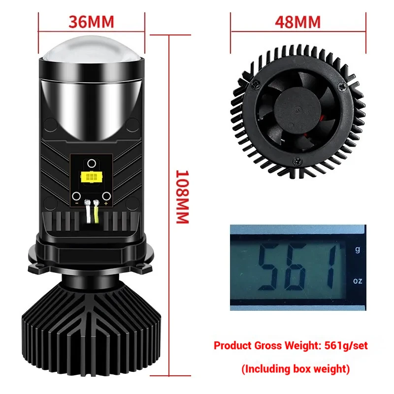 Y6 H4 LED Projector Headlight Projector Lens with Fan Cooling 90W Automobile Hi Lo Beam Bulb 12V view 4