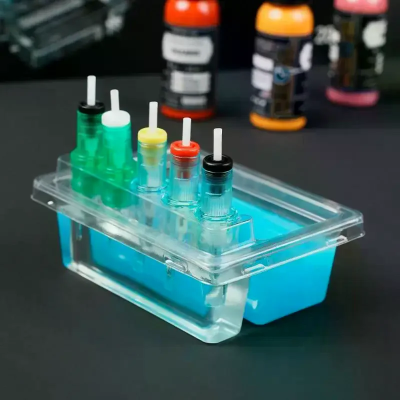 20pcs Tattoo Needles Stand Waterproof Ink Cartridge Needle Holder Placement Rack Disposable Washing Cup Clean Double Layer