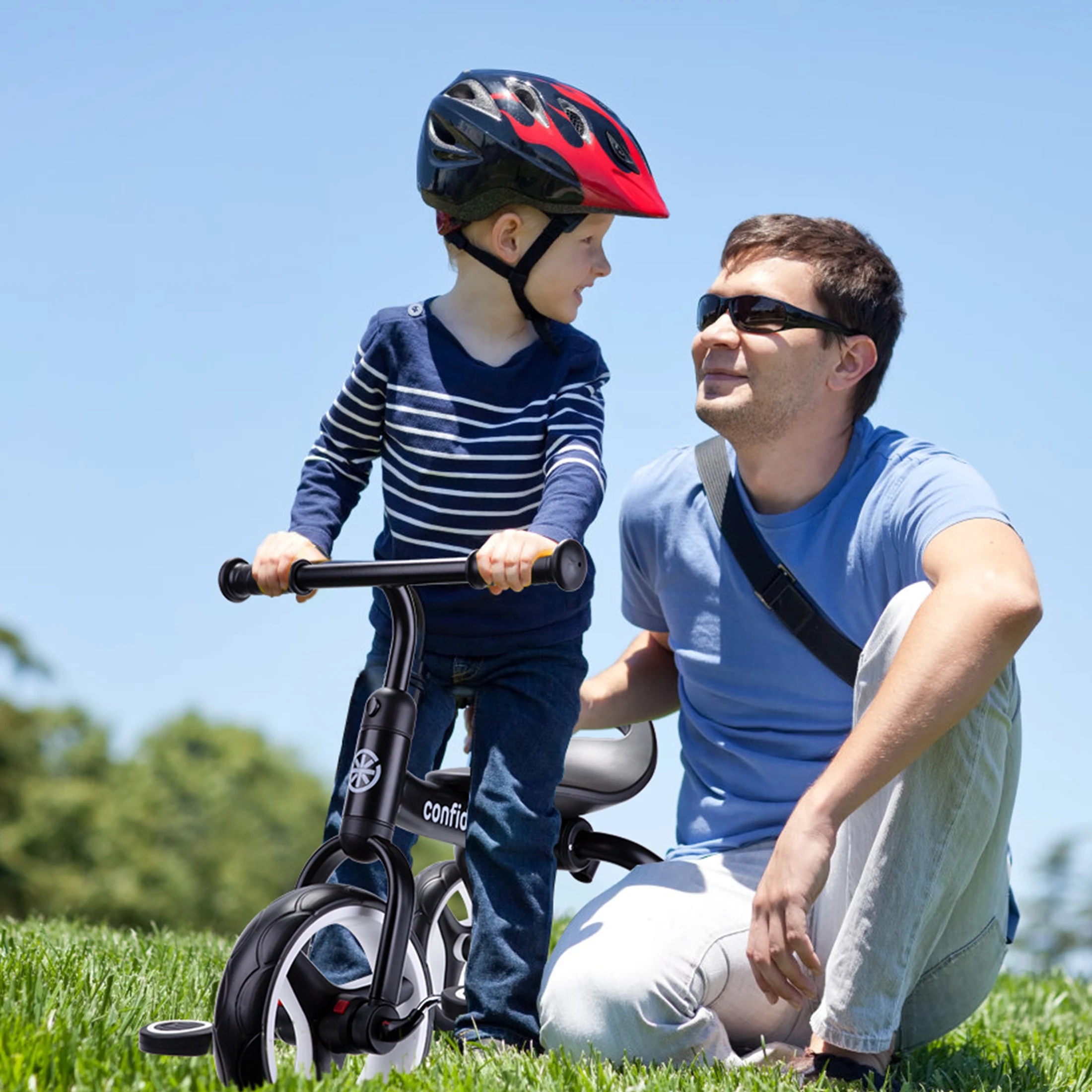 4-in-1 driewieler voor kinderen voor jongens en meisjes van 2-5 jaar, opvouwbare loopfiets voor peuters met verwijderbare pedalen looptrainingsfiets