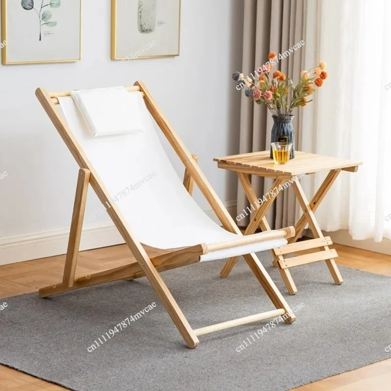 Outdoor Beach Chair Solid Wood Folding Leisure Adult Chair Lunch Break Canvas Balcony Chair