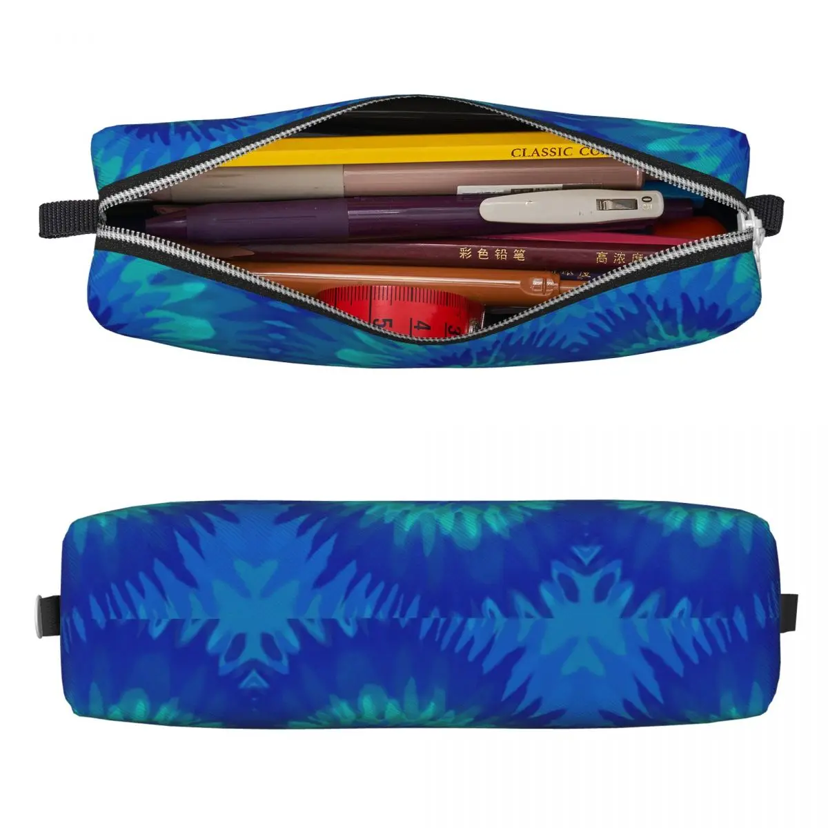 Lovely Pencil Case Blue Vibrant Tie Dye Pencil Box Retro Swirl Back To School Pencil Cases Boy Girl Square Stationery Organizer