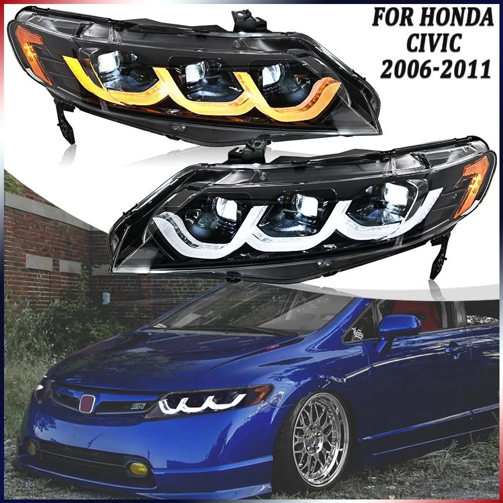 

1Set Full LED Headlights Assembly For Honda Civic Sedan 2006-2011 Front Lamps Sequential DRL Headlamp Accessories