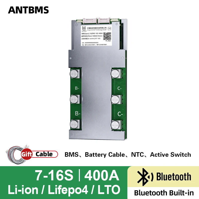 

ANT BMS 7S 8S 9S 10S 11S 12S 13S 14S 15S 16S LifePO4 Li-ion Battery 24V 36V 48V 60V 40A 1000A BTAPP Built-in Smart balance board