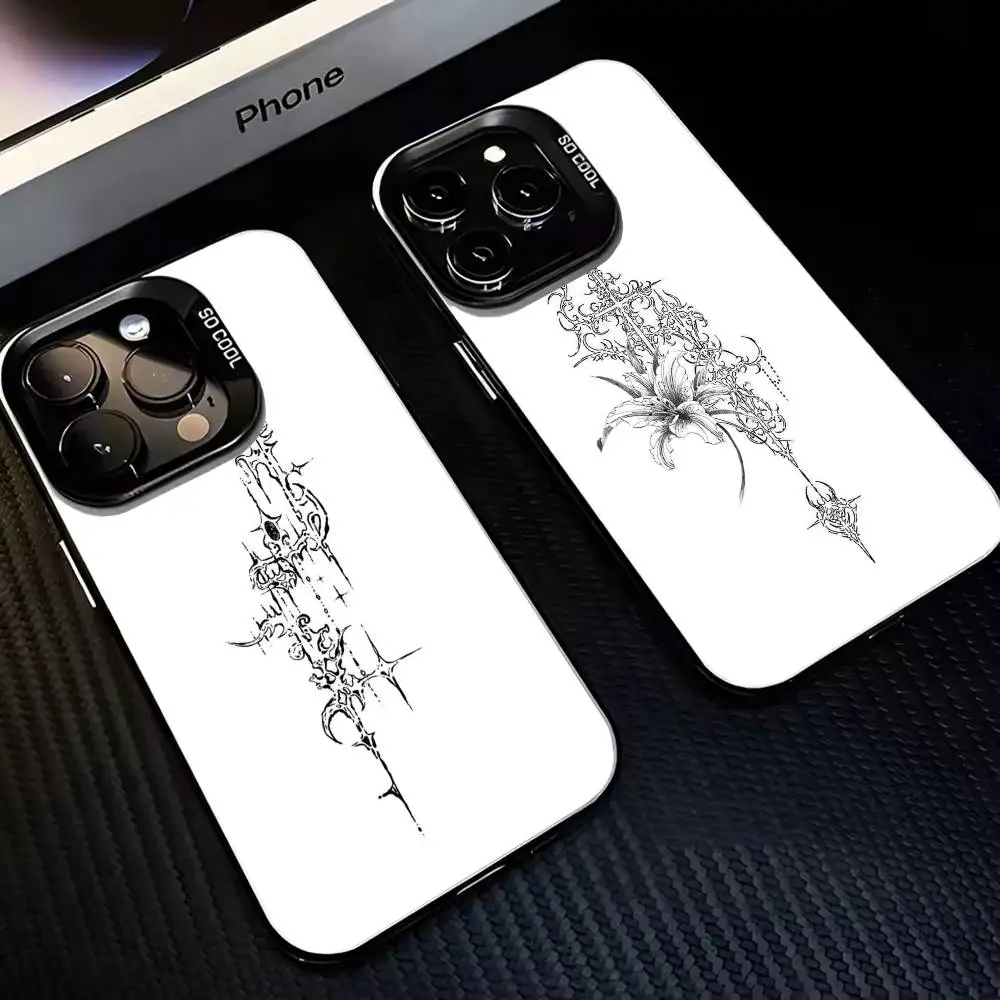 

Готический чехол для телефона Cyber sigil Cross для iPhone 17,16,15,14,13,12,11 Plus, Pro Max, черный матовый противоударный чехол