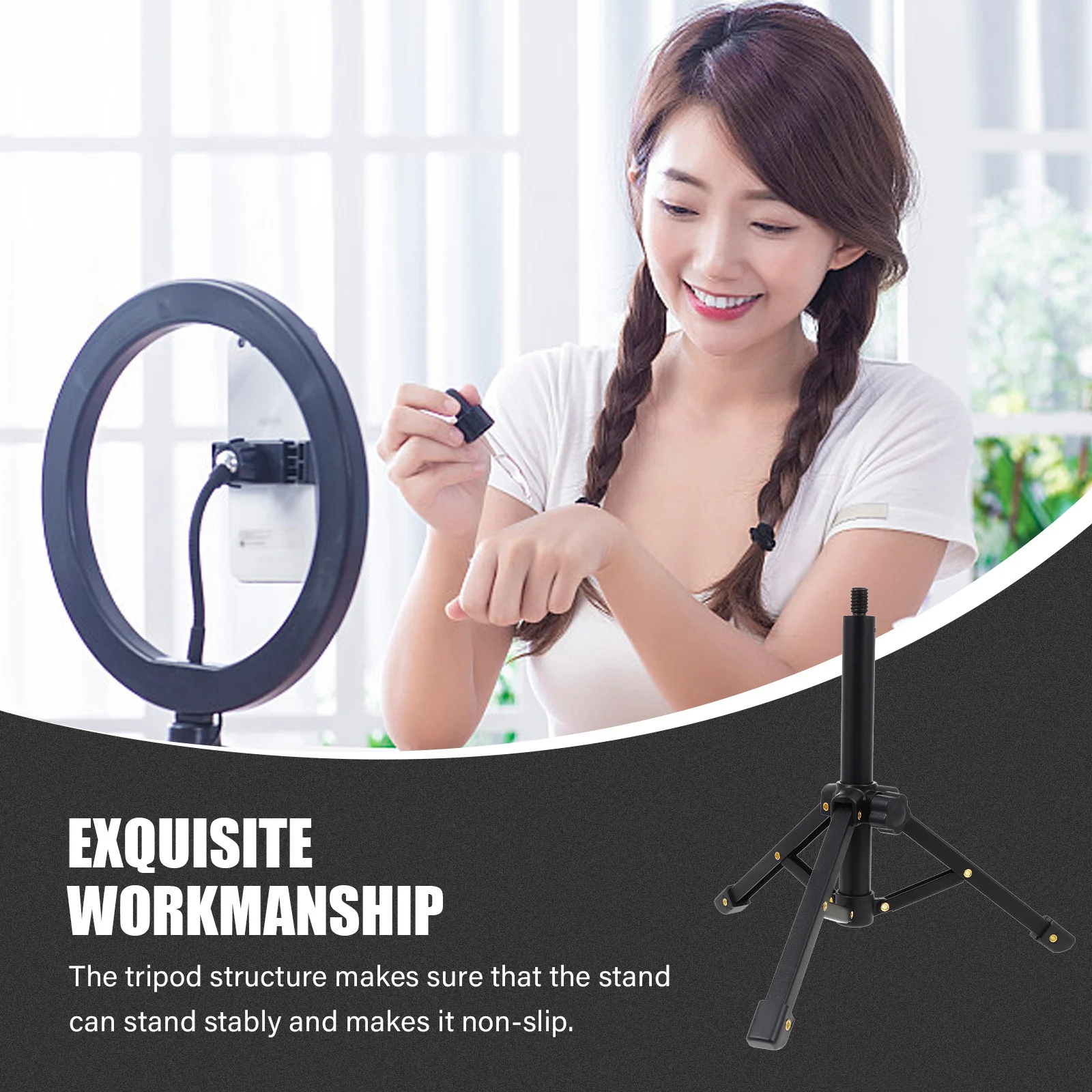 

Desktop Microphone Stand Foldable Tripod Alloy Portable Stable Adjustable Holder for Live Broadcast Recording Streaming