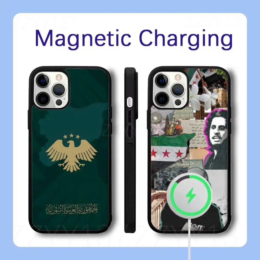 Syria Syrian Flag National Emblem Eagle Phone Case For iPhone 18,17,16,15,14,13,12,Pro,Max,Plus Magnetic Wireless Charge Cover
