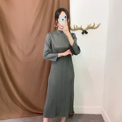 YUDX Miyake Pleated Autumn Winter Dresses Womens 2025 Comfortable Long Sleeve High Quality Korean Style Casual Designer Clothes