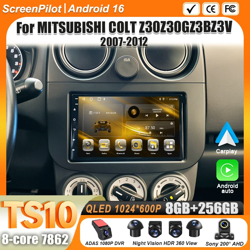 Android 16 dla MITSUBISHI COLT Z30Z30GZ3BZ3V 2007-2012 Radio samochodowe 2 Din Multimedialny odtwarzacz wideo Carplay Bluetooth Ekran dotykowy