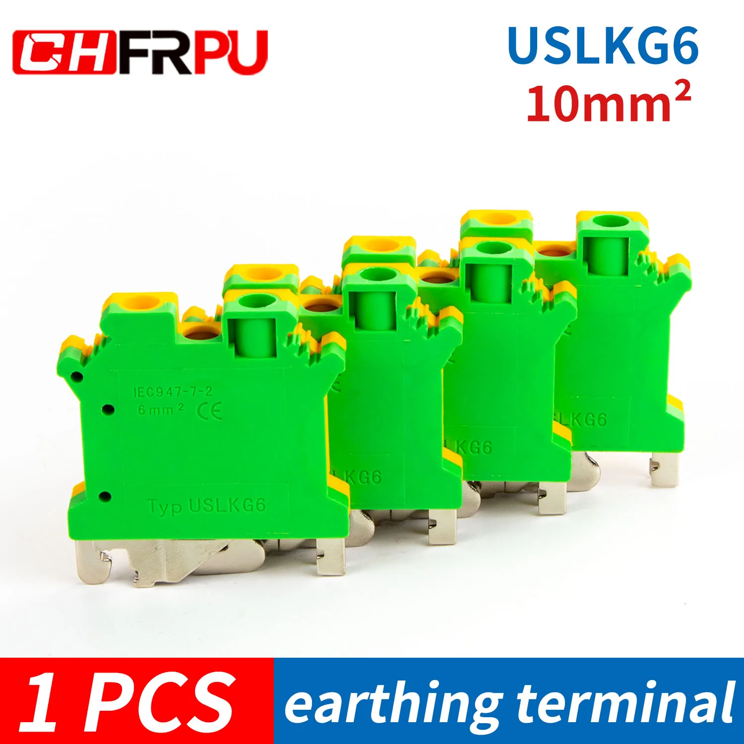 USLKG 6 Plastic Nylon PA66 V0 Mounted Feed Through Screw Cage Din Rail Rail Mount Ground Terminal Block