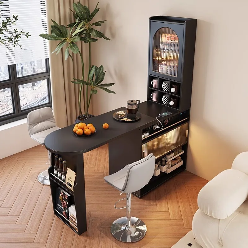 American retro retractable bar table sofa side living room multi-functional partition cabinet medieval small apartment