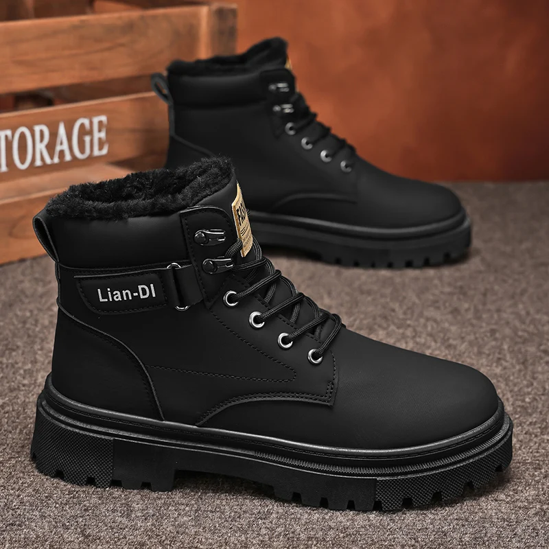 Winter Fleece-Lined Warm High-Top Large Size Men's Shoes Versatile Men's Boots Thickened Lightweight Cotton Shoes Trendy Outdoor Snow Boots