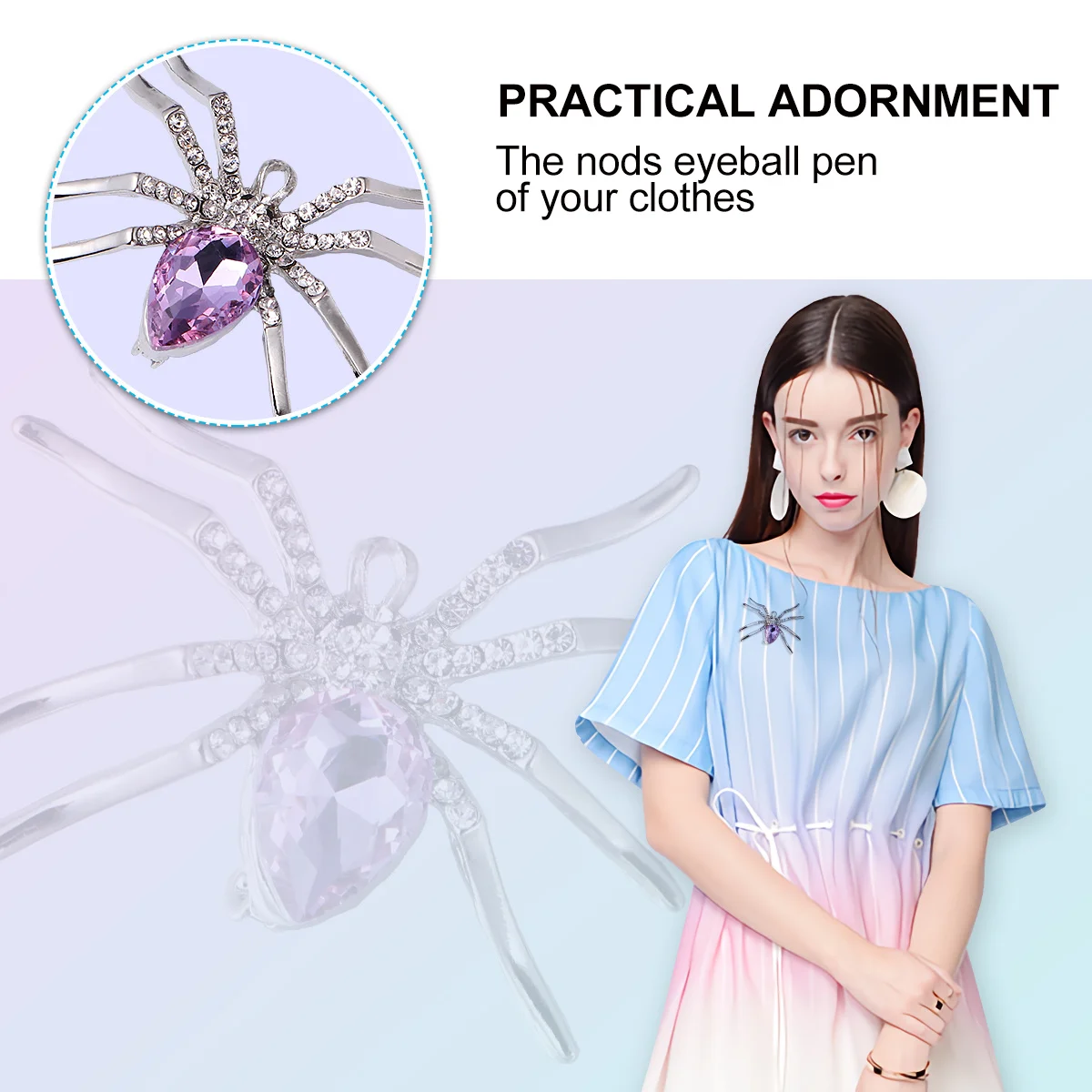 

2Pcs Spider Brooch Alloy Crystal Halloween Breastpin Creative Decoration Gift Accessories for Bag Sweater Hat Spider Brooch