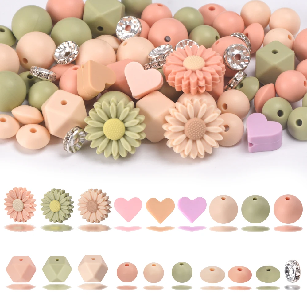 LOFCA 5/67 قطعة سيليكون ديزي القلب الخرز مجموعة لصنع المجوهرات لصنع أساور Keychain بها بنفسك المفاتيح أقلام قلادة مجوهرات اكسسوارات